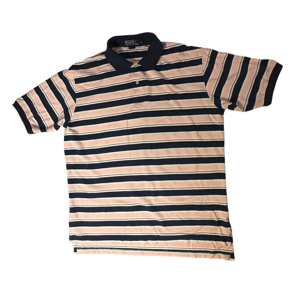Polo Ralph Lauren Men's XL Striped Cotton Pique Polo Shirt Navy Pink White